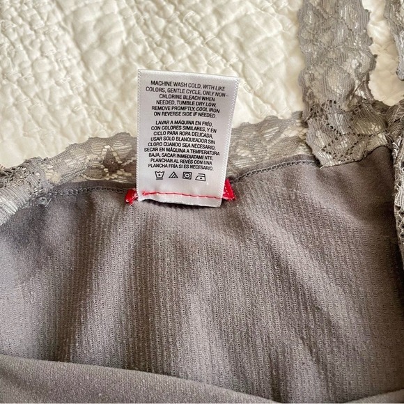 Bongo Y2K Lace Trim Ribbed Knit Cami Top 90's Preppy Gray Small/Med Dainty - Picture 8 of 9